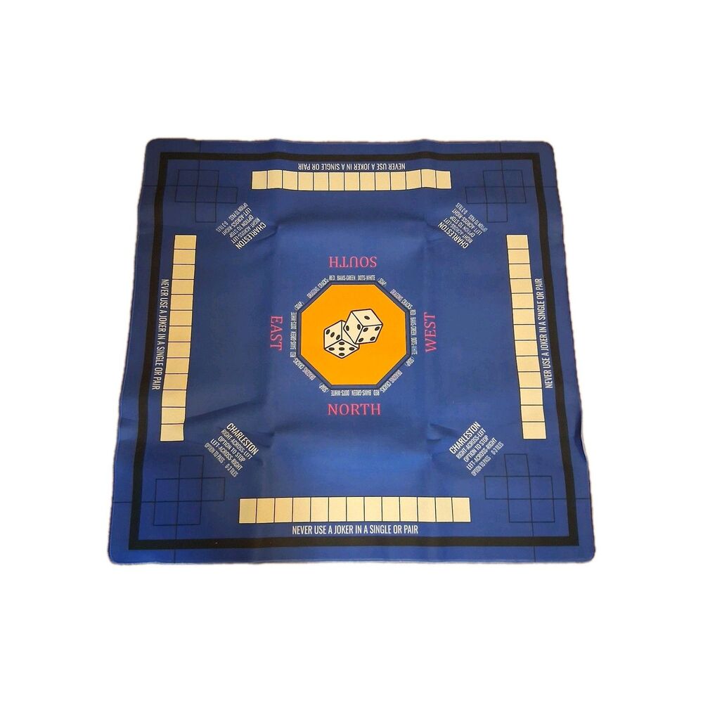 Mahjong Neoprene Learning Mat (32"x32"), Non-Slip Table Cover Blue English